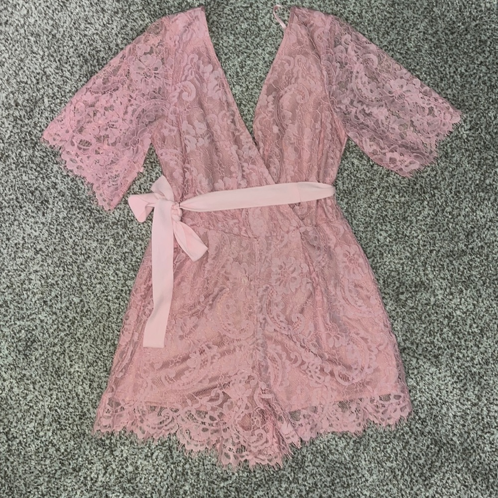 Pink lace romper